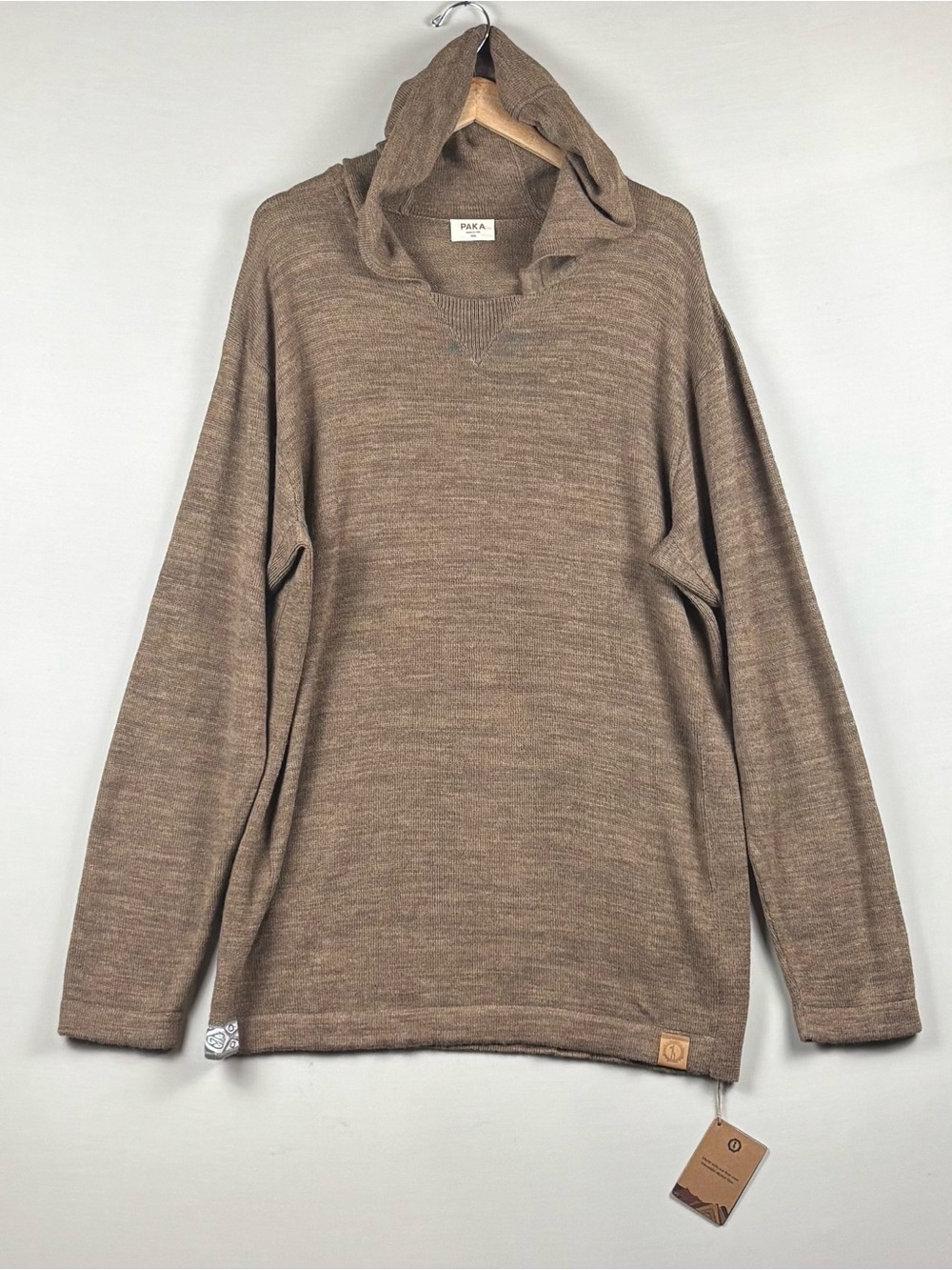 PAKA Alpaca Hoodie XXL Brown Royal Alpaca Wool Sweater Peru NWT Unisex